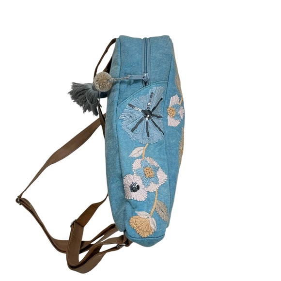 CROSSTREE LANE Floral Embroidered and Sequined Chambray Denim Backpack Purse - Picture 4 of 15